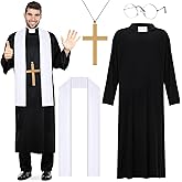 Matiniy 4 PCS Priest Costume for Men Include Robe Stole Plastic Cross Glasses for Adults Halloween Exorcist Dress Up