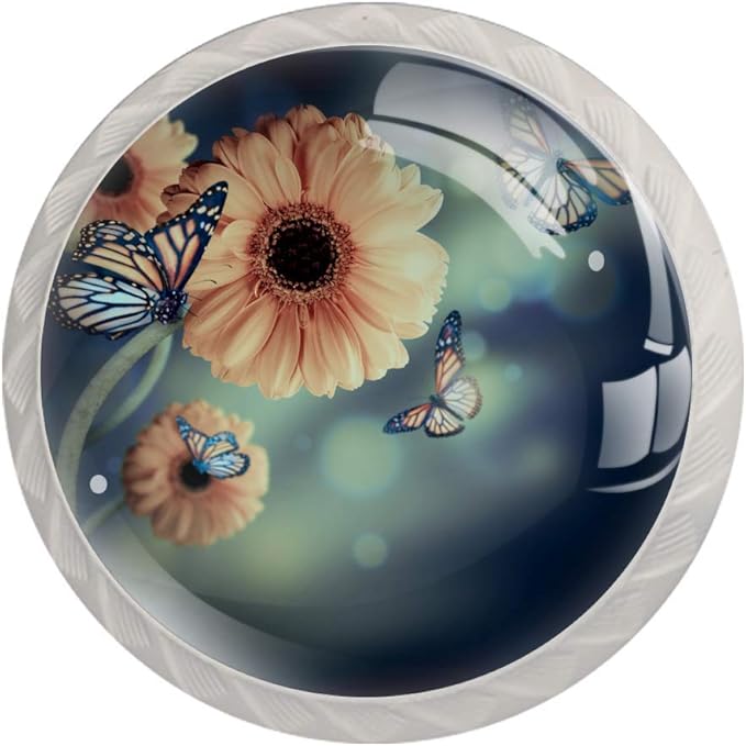 Paquete de 4 pomos de cajón para niños hechos a mano Mariposa Flor