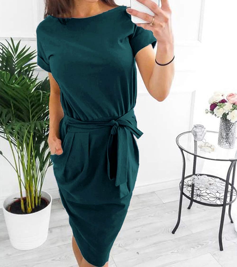 PRETTYGARDEN Women's 2020 Casual Short Sleeve Party Bodycon Sheath Belted Dress with Pockets at  Women’s Clothing store