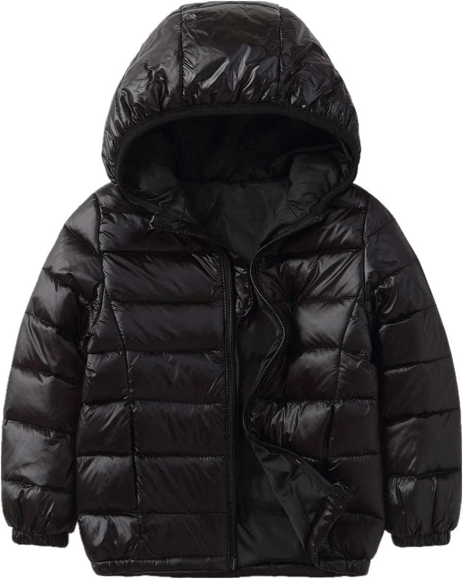 ELIKIDSTO Boys Girls Winter Puffer Down Hooded Jacket Baby Toddler Lightweight Coat 1-7Y