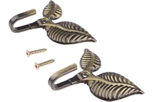 Hicello 2Pcs Curtain Tieback Hooks Multifunctional Wall Hook Bronze Vintage Leaf Design Metal Hook with Screws Drapes Window 