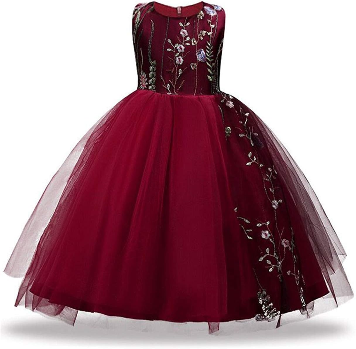FKKFYY Wedding Party Holiday Big Girl Long Dress with Embroidery