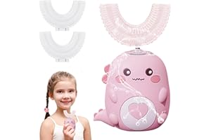 360º Kids Ultrasonic Toothbrush, Electric Tooth Brush with 2 U Shaped Silicone Brush Heads, Automatic Toothbrush with LED & D