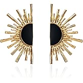 CAVIEA Exquisite Gold Plated Sunburst Earrings - Large Irregular Geometric Starburst Fan Shape Statement Fashion Costume Jewelry for Stylish Women and Fashion-Forward