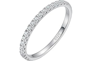 WES 0.3-0.42ct Moissanite Wedding Band - 925 Sterling Silver Half Eternity Round Stackable Moissanite Engagement Rings Annive