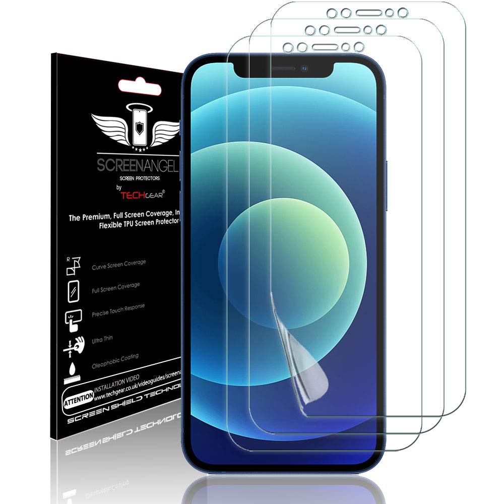 TECHGEAR [3 Pack Screen Protector fits iPhone 12 Mini 5.4" [Screen Angel Edition] [Case Friendly] [Bubble Free] [FULL Screen Coverage] HD Clear Flexible TPU Film