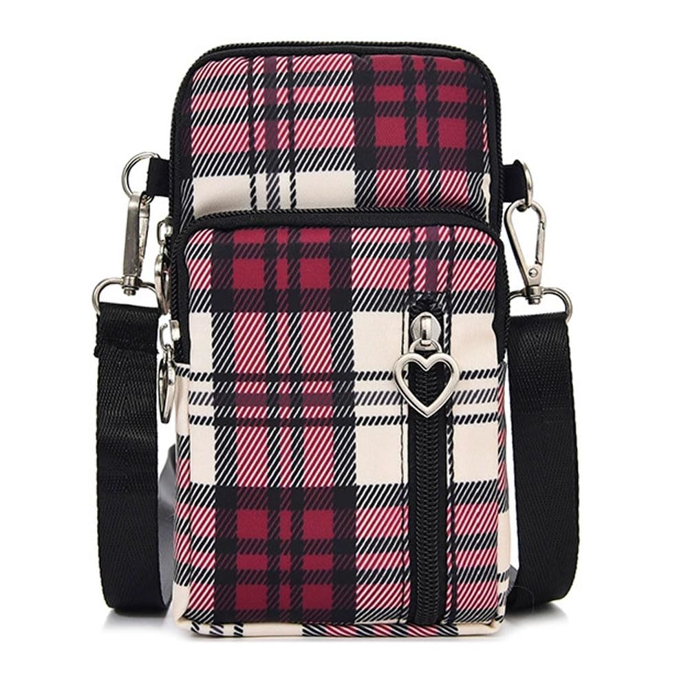 スマホポーチ レディース スマホバッグ スマホ ショルダーポーチ スマホポシェット 携帯ポーチ 小さめ 軽量 防水 (赤チェック) の商品画像