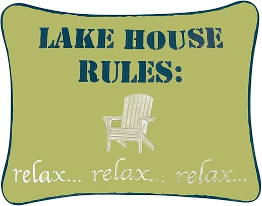 Amazon Com Embroidered Throw Pillow Lake House Rules 12 X 16