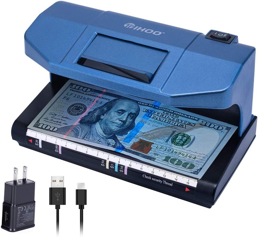 TIHOO Counterfeit Bill Detector with Magnetic and UV Detection, Money Marker Counterfeits Money Detector, Counterfeit Bill Money Detector Checker, Blue : Office Products