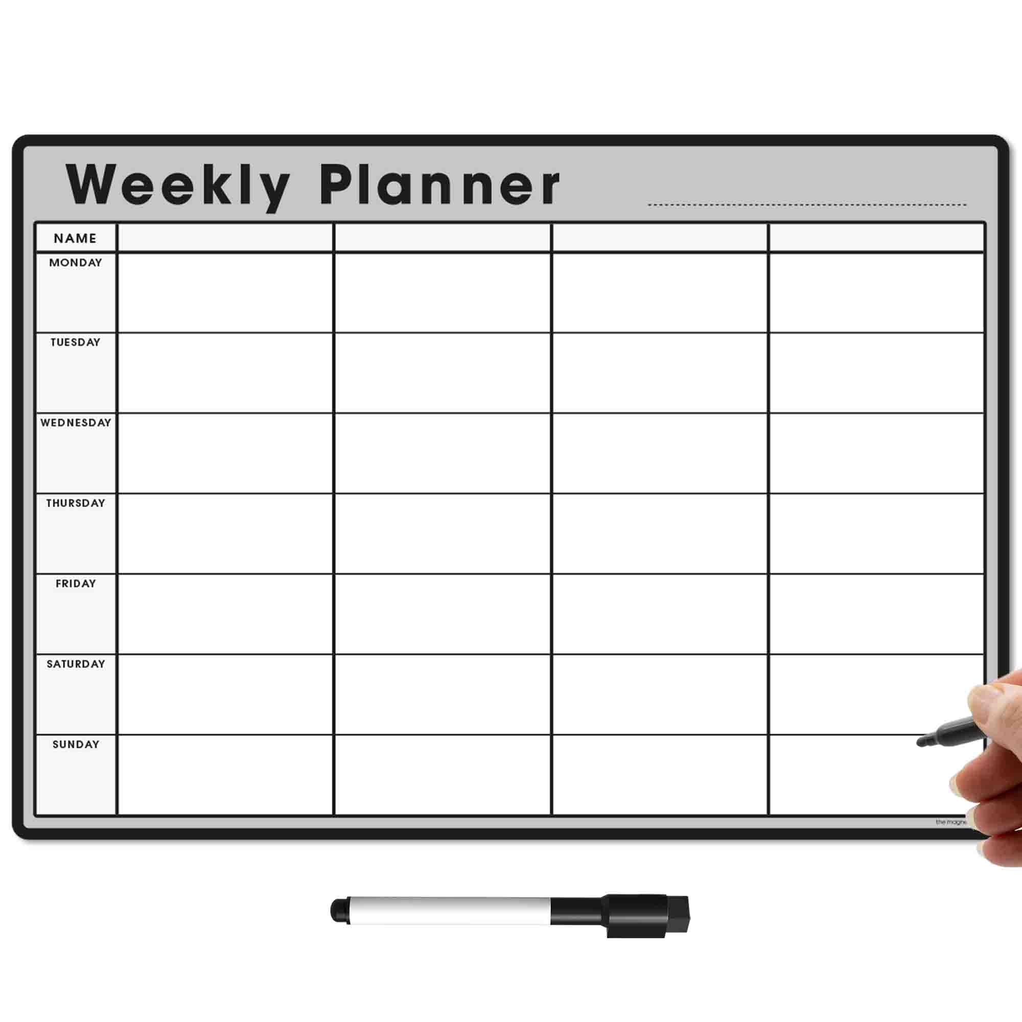 TMS Magnetic Weekly Planner for Fridge | Made in The UK | Whiteboard, Memo Board, Calendar or Organiser for Work or Family Planning (Grey, A3 (42 x 30cm))