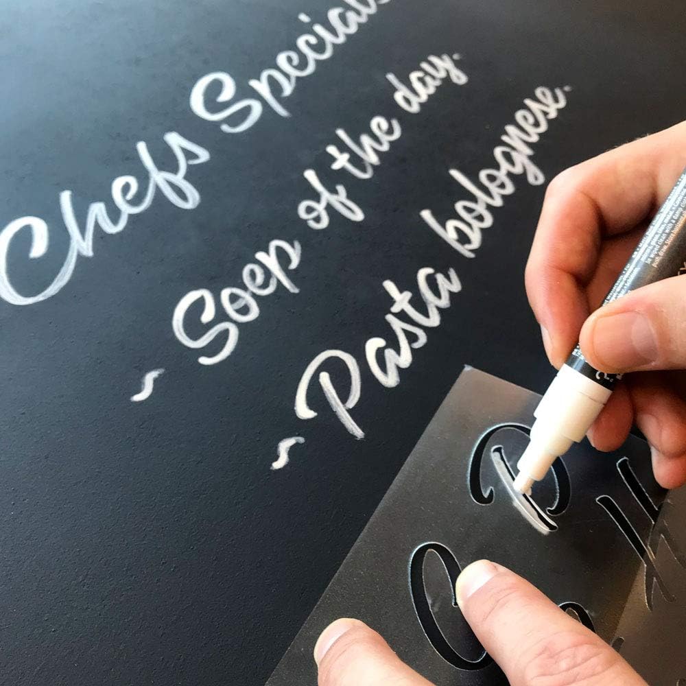 QBIX Letter Stencil Decorative Letters - A4 Size - Height Letters 0.8-1.2 inches - Reusable Kids Friendly Stencil for Painting, Windows, Crafts, Wall, Furniture
