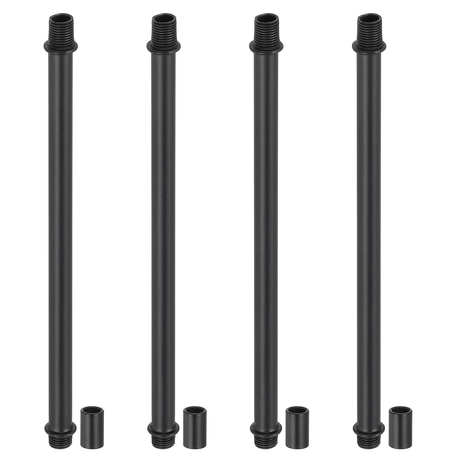 PATIKIL Straight Pipe Lamp Stems Rod Kit, 4Set M10 Carbon Steel 200mm(7.87") Long Double End Thread Rod with Coupling Nuts Sleeve Connector for Table Lamps Chandeliers, Black