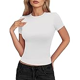 T Shirts for Women Summer Crop Tops Short Sleeve Casual Going Out Tight Crew Neck Slim Fit Basic Tees Y2k Clothes