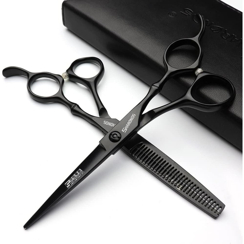 6/6.5/7 inch Black Hair Clipper Salon Hair Clipper 440c high Hardness Stainless Steel Hair Clipper (6 inch-2pc-A)