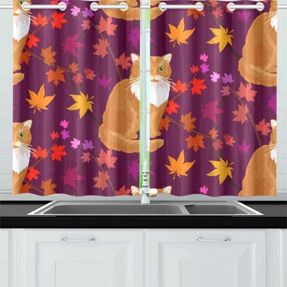 Kitchen Curtains Animal Cats Pattern Window Drapes 2 Panel Set for Kitchen Cafe
