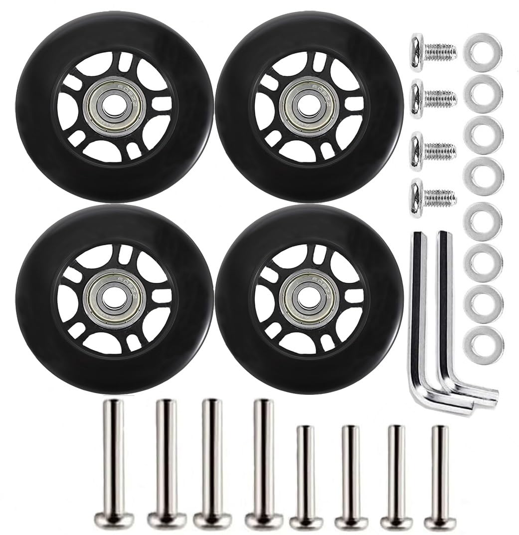 Photo 1 of 2 Pairs Luggage Wheels Replacement 75 * 24mm(2.95"x0.94") Inline Roller Skate Wheels with 8mm(0.31") Bearings Repair Kit
