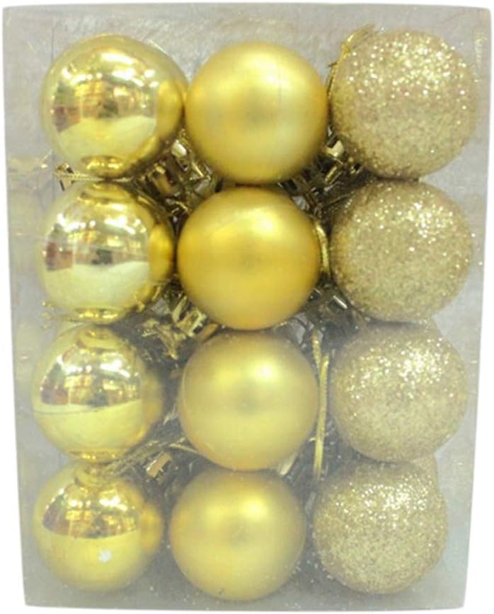 Tree Trays & Mats - newshijieCOb 24Pcs 3cm Plastic Christmas Balls Baubles, Home Hotel Christmas Tree Hanging Ornaments Christmas Party Supplies Golden