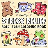 Stress Relief: Coloring Book for Adults and Kids, Bold and Easy, Simple and Big Designs for Relaxation Featuring Animals, Lan