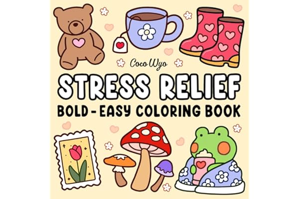 Stress Relief: Coloring Book for Adults and Kids, Bold and Easy, Simple and Big Designs for Relaxation Featuring Animals, Lan