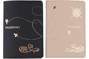 SNOGISA Travel Holder Set,Honeymoon Gift,Slim Passport Case Covers and Organizer Slots Couple Travel Luggage Tags,Wedding Bridal,