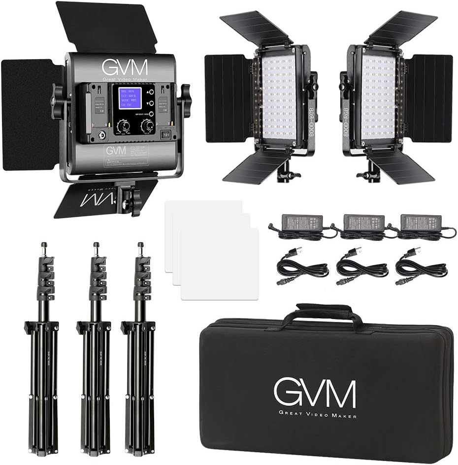 GVM RGB LED Video Lighting Kit, 800D Studio Video Lights with APP Control, Video Lighting Kit for YouTube Photography Lighting, 3 Packs Led Light Panel, 3200K-5600K, 8 Kinds of The Scene Lights : Camera & Photo