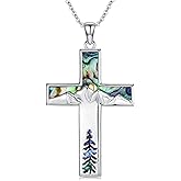 Suiknsn Mountain/Mustard Seed Necklace for Women 925 Sterling Silver Turquoise Abalone Mustard Seed Pendant Necklaces Christian Jewelry Hiking Birthday Mothers Day Gifts