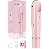 Bikini Trimmer for Women, 2-in-1 Painless Electric Razor with Ceramic Blade, Cordless for Sensitive Skin, Waterproof Dual Head Shaver Women for Facial and Body (Pink)