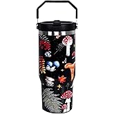 Sunmdecor Mushroom Tumbler with Handle and Silicone Straws - 30 Oz Cups Insulated Tumbler - Mushroom Cup Gift for Women