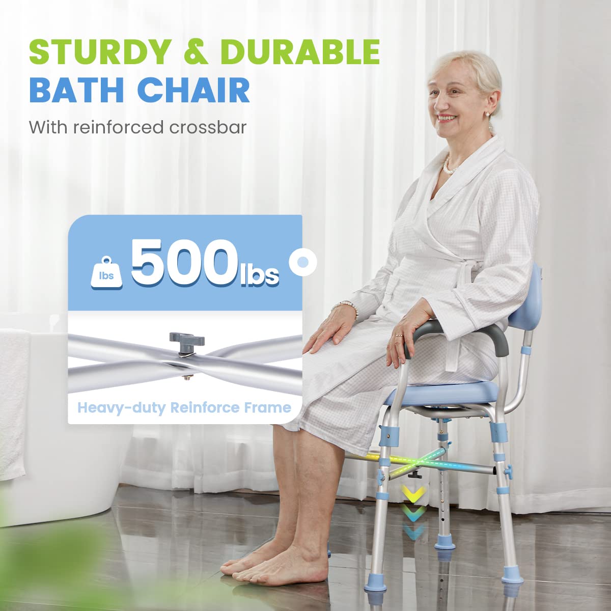 OasisSpace Heavy Duty Shower Chair with Back, 500lbs Padded Shower Chair for Inside Shower - Tool-Free Anti Slip Bathroom Seat for Elderly, Senior, Handicap & Disabled