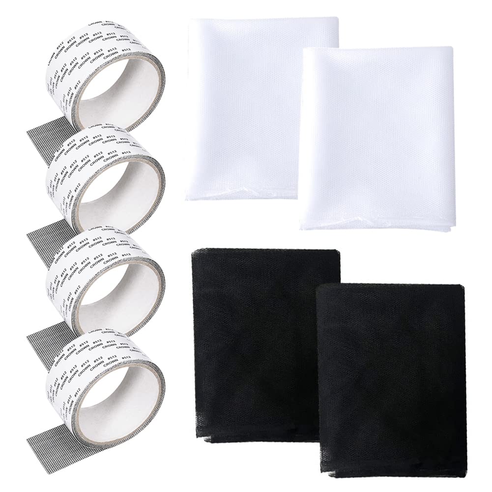 Window Fly Screen Mesh, USCW 8 Pcs Mosquito Insect Mesh, Fly Bug Mosquito Protector Net Mesh, Anti Fly Mosquito Insect Curtain for Door Window, Removable and Washable(White+Black)