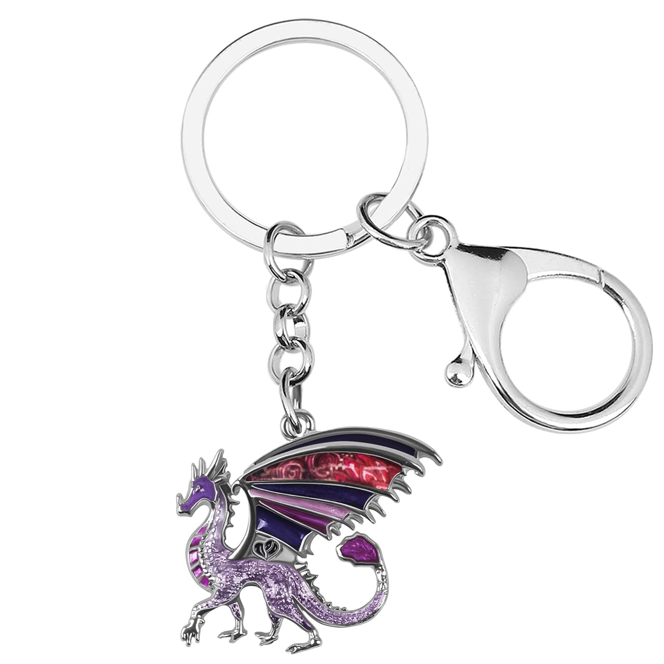 BONSNY Enamel Metal Novelty Fantasy Dragon Dinosaur Keychains For Women Gift Car Purse Rings Charms Lucky Symbol (Purple)
