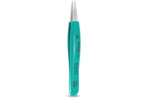 Excelta 00-SA-ET Stainless Steel Precision Tweezers, Straight Medium Point, Anti-Magnetic, ESD-Safe, Heat-Resistant, Anti-Static, Ergonomic, Professional-Grade for Lab, Electronics, Medical & Crafting