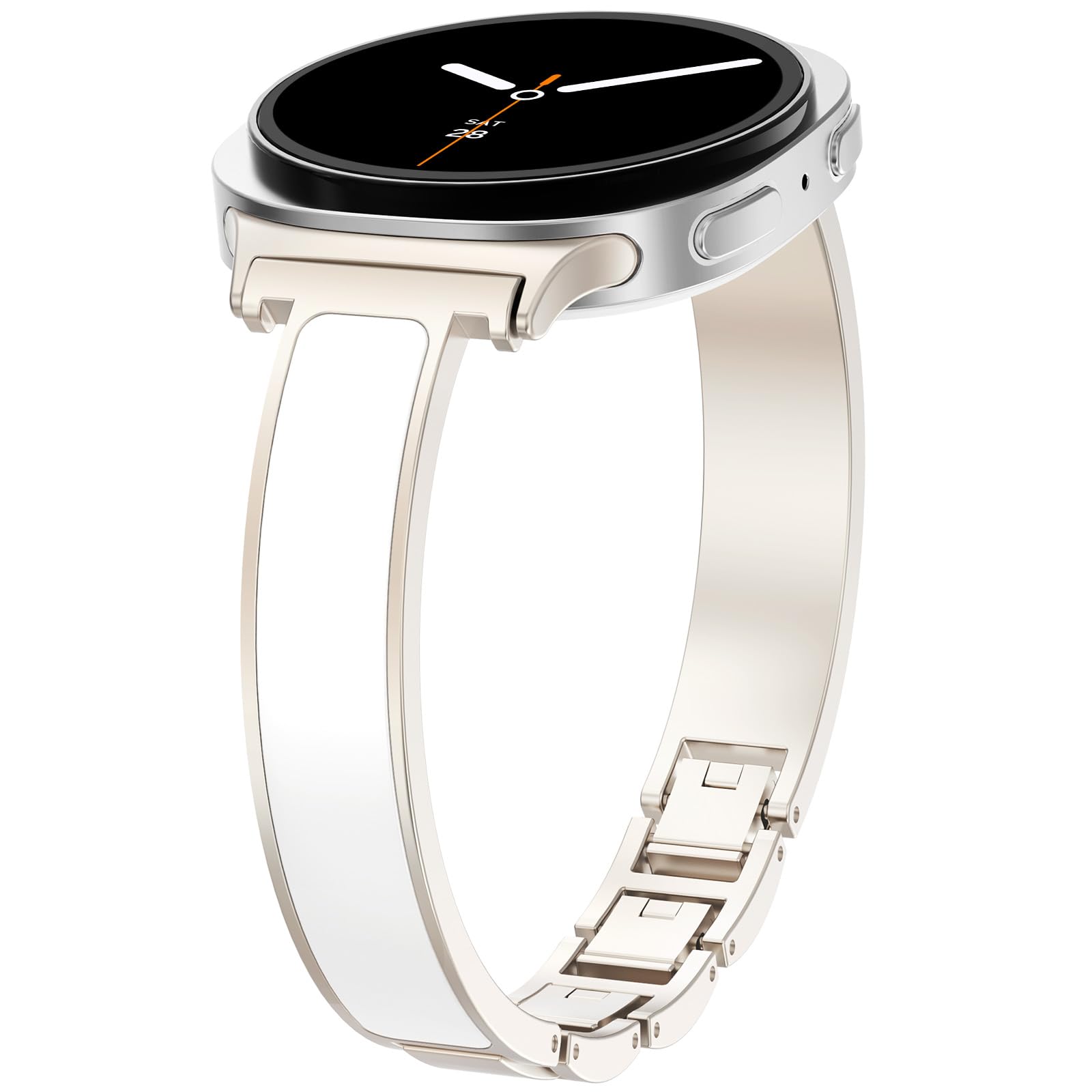WINGLE Compatible for Galaxy Watch 8 Band Samsung Galaxy Watch 8 Classic Band 40mm 44mm 46mm, Slim Bands Jewelry Dressy Bracelet Thin Metal Strap Designer Luxury Bangle Galaxy Watch8, Starlight/White