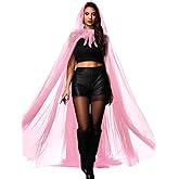 Kaei&Shi Long Sheer Cape,Tulle Hooded Cloak Halloween Witch Ghost Costume,Gothic Wedding Dress For Women