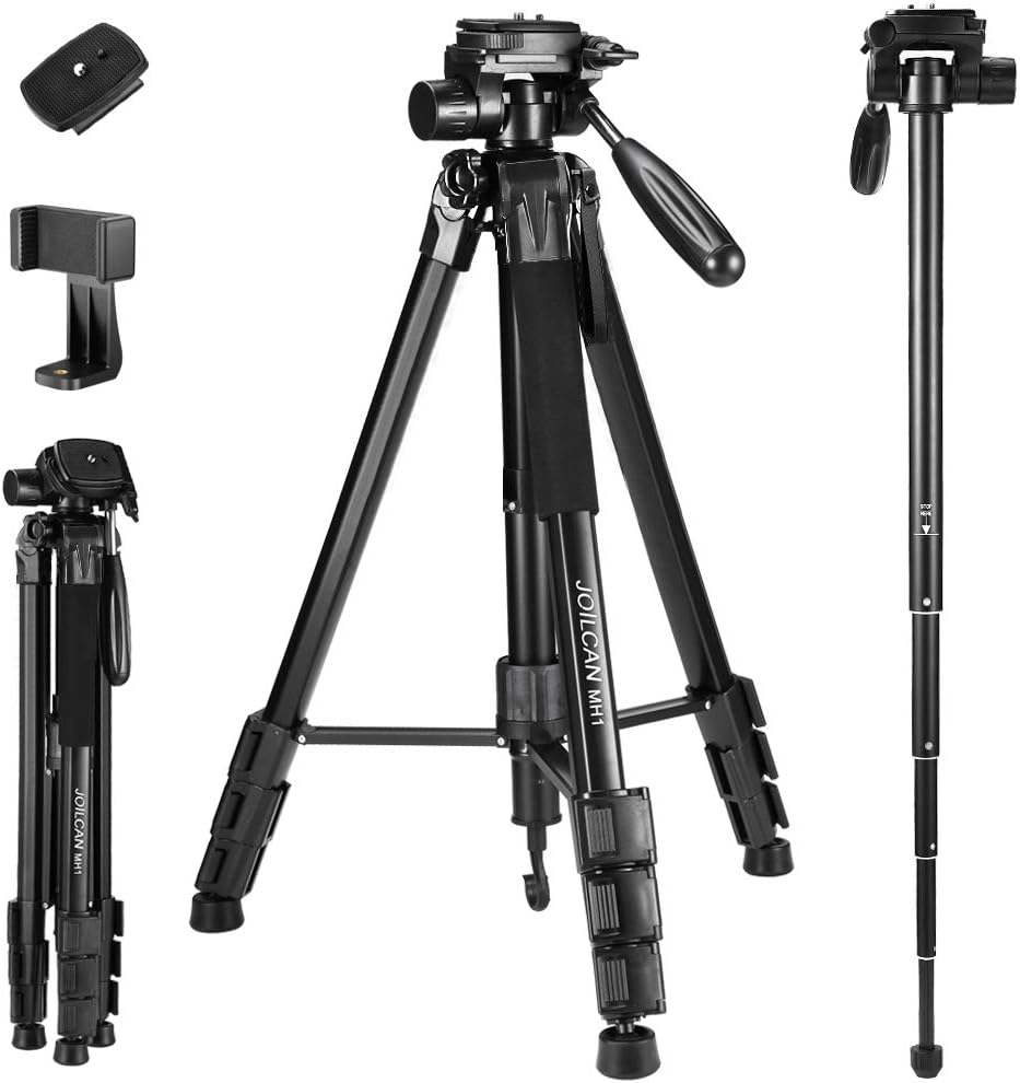 72-Inch Camera/Phone Tripod, Aluminum Tripod/Monopod Full Size for DSLR with 2 Quick Release Plates, Universal Phone Mount and Convenient Carrying Case Ideal for Travel and Work - MH1 Black : Camera & Photo