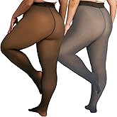 UniikStuff 2 Pairs Plus Size Fleece Lined Tights Womens- Winter Warm Fake Translucent Thermal Pantyhose leggings