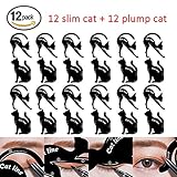 Cat Eyeliner Stencil Smoky Eyeshadow Applicators Template Plate Multifunction Cat Shape Eye liner Eye Shadow Guide Repeatable Professional Eye Makeup Card Tools Matte PVC Material Black 12 Pack