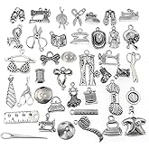 ALIMITOPIA Sewing Charm Scissor Pipe Yarn Clew Button Sewing Machine Knitting Tailoring Charm Pendant for DIY Necklace Bracelet Jewelry Making Findings(40pcs,Silver Tone)