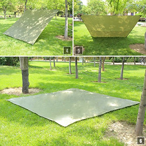 theBlueStone Rain Tarp Shelter in 10 x 10 FT for Canopy Double Hammock Outdoor Camping, Ripstop Rain Fly (Army Green) - Thumbnail 5