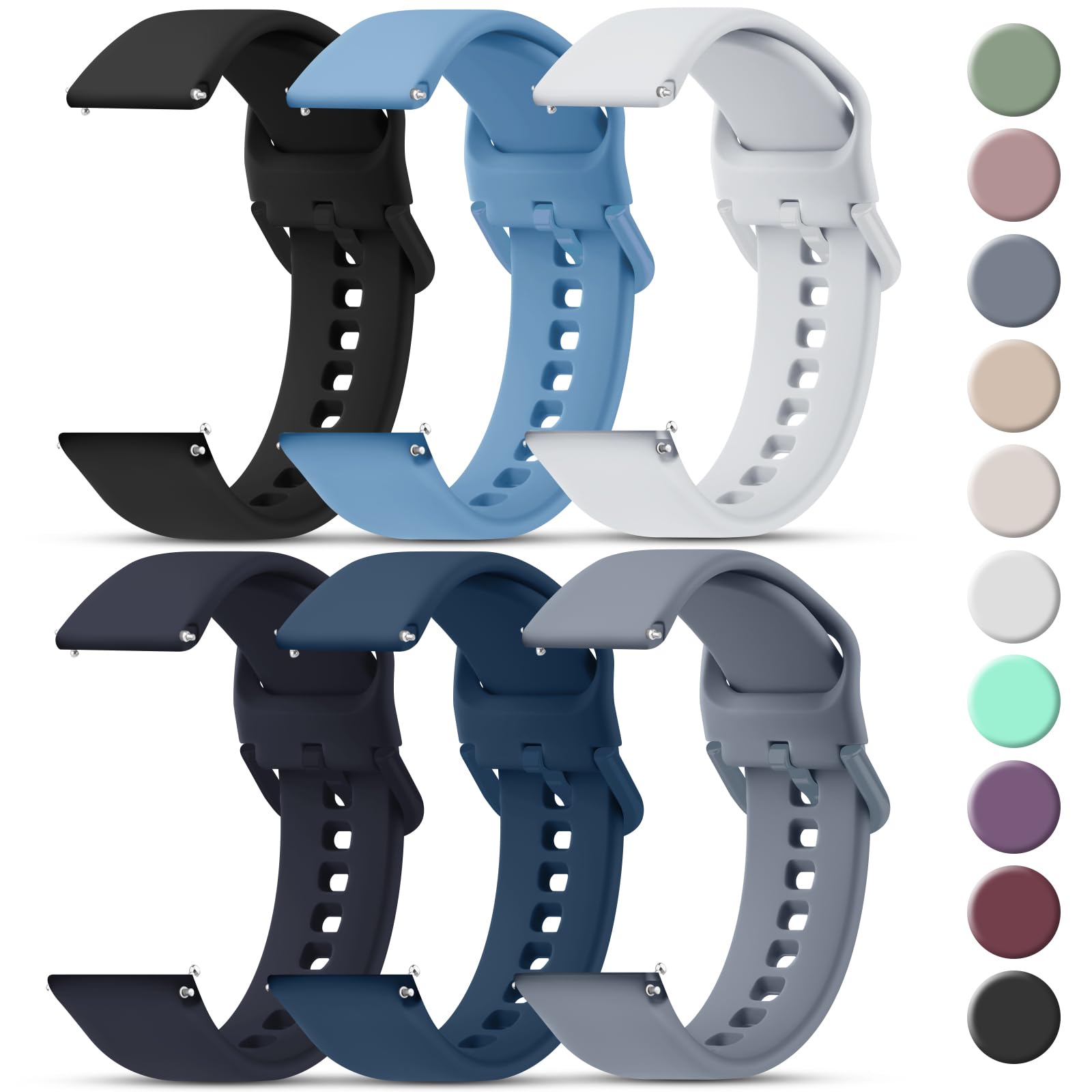 Tobfit 20mm Watch Bands Quick Release Watch Straps with Color Matched Metal Buckle, Soft Silicone Breathable Replacement Sport Watch Wristbands for Women Men