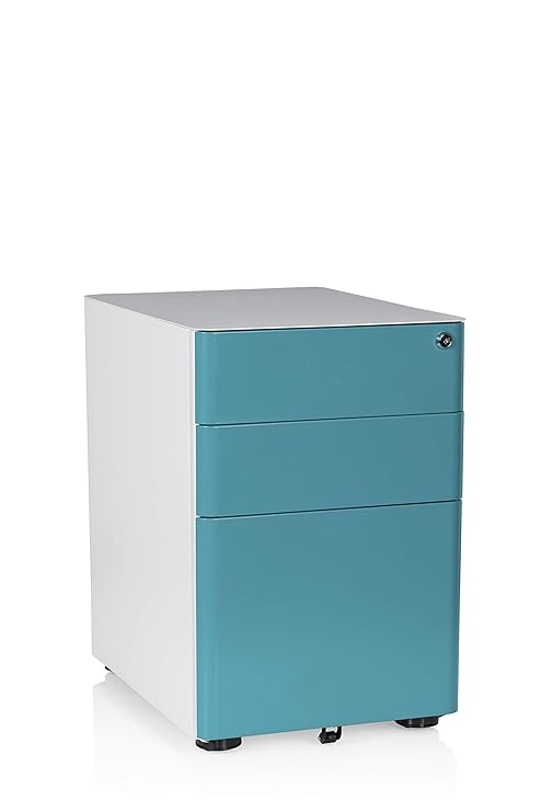 Hjh Office 743010 Drawer Unit Color Metal White Turquoise Mobile