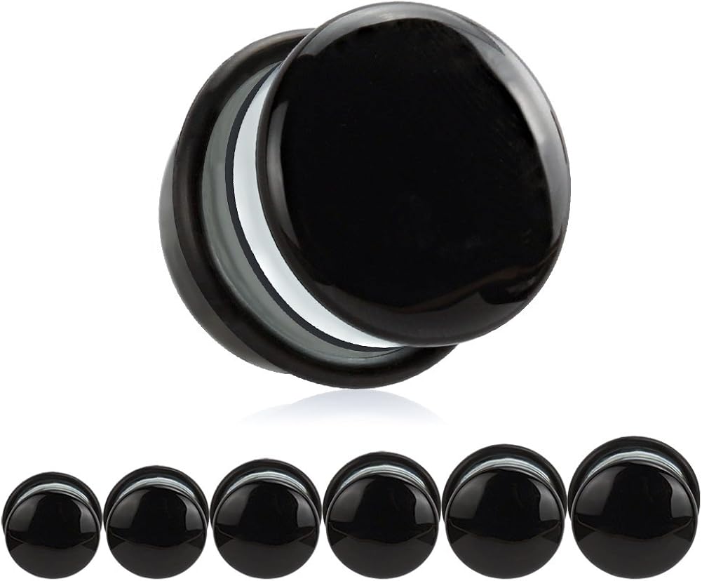 KUBOOZ(1 Pair Black-surface Glass O-Ring Ear Plugs Tunnels Gauges Stretcher Piercings 6g - Image 3