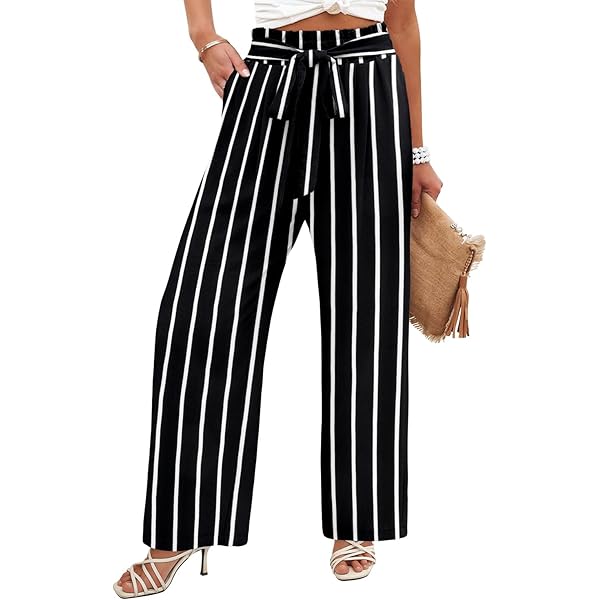 パンツ widestraight stripe slacks SweatyRocks Women's Striped Extra Long High Waited Wide Leg
