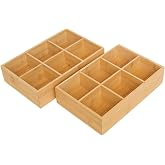 Ninebendstreams 2 Pack Bamboo Desk Organizer with Adjustable Dividers | Modular Wooden Storage Trays, Kitchen, Bathroom, Vanity Office Desk, Decluttering Solution, Makeup, Jewelry Office Supplies