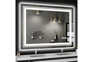 Snowdool LED Bathroom Mirror, 48"X36" with Front and Backlit, Anti-Fog, Large Bathroom Vanity Mirror for Wall, Memory Function, Stepless Dimmable, Tempered Glass (Horizontal/Vertical)
