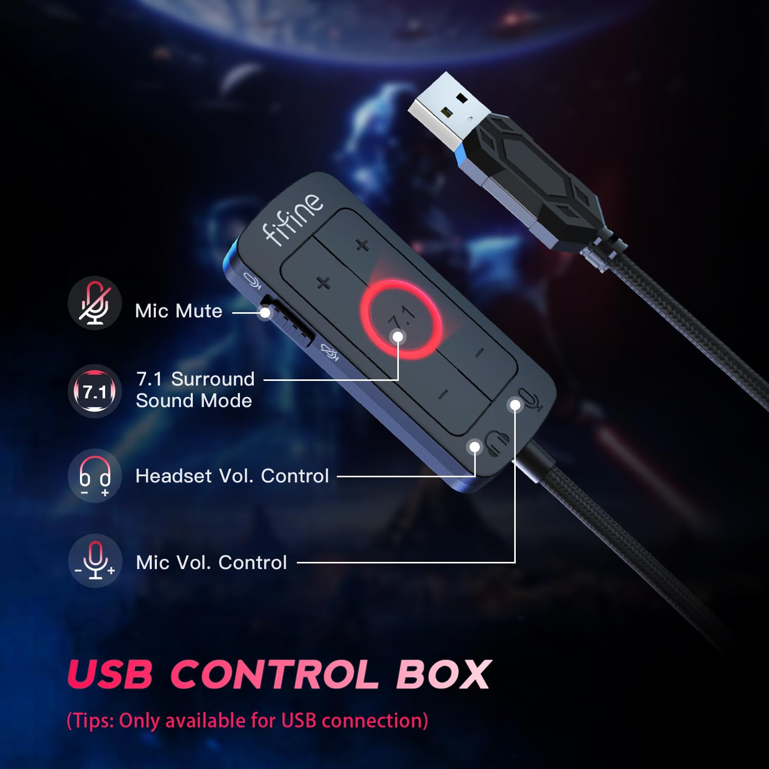 Fifine Gaming Usb Headset With 3.5Mm Audio Jack, Pc Over-Ear Headset With 7.1 Surround Sound, Detachable Microphone, Volume Control, Wired Headphones Black For Ps5/Ps4/Switch/Xbox Controller H9 - View 6