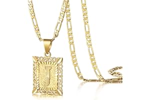 KissYan Initial Letter Pendant Necklace for Men Women, 14K Gold Plated Square Capital Monogram Necklace Alphabets from A-Z Figaro Chain Jewelry
