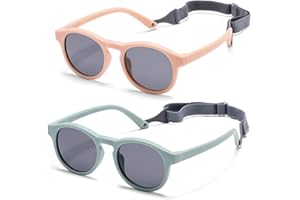 Baby Sunglasses, 2PCS Toddler Sunglasses with Strap Kids Polarized Glasses, Infant Sunglasses for 0-24 Months Soft Frame Safe