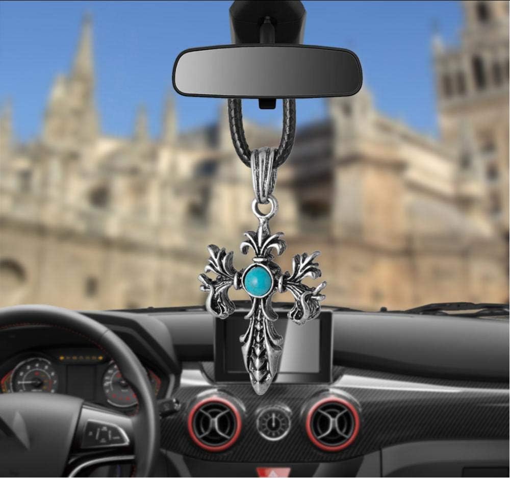 LAYYYQX Car Pendant Cross Green Ball Ornaments Charms Rearview Mirror Decoration Hanging Auto Decor Car Accessories Gifts