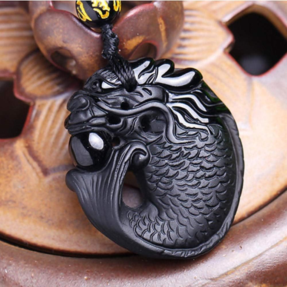Colgante de pescado de obsidiana negra natural Colgante tallado dragón